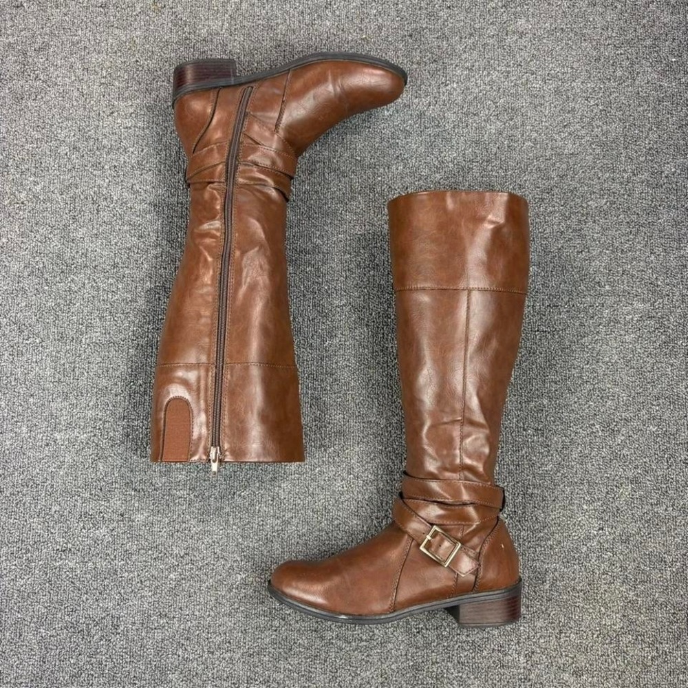 Women's Arizona Brown Harness Buckle Side Zip Tall Boots Size 8 M